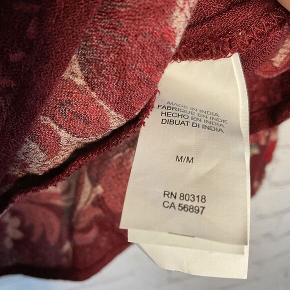 Lucky Brand Womens Medium M Maroon Floral Bishop Sleeve Peasant‎ Boho Blouse Top - Picture 6 of 11